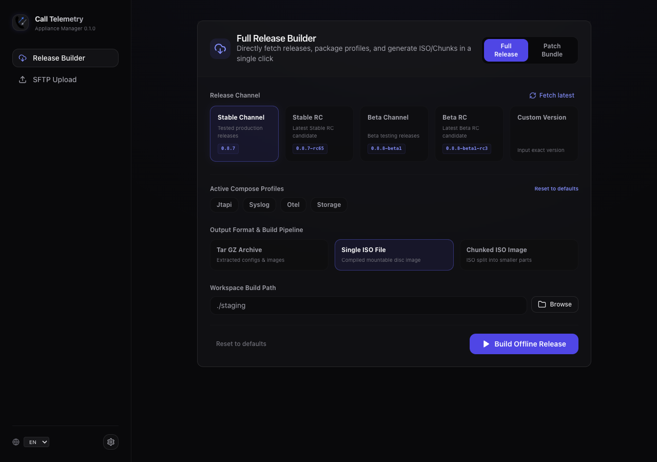 Full Release builder with version and format options