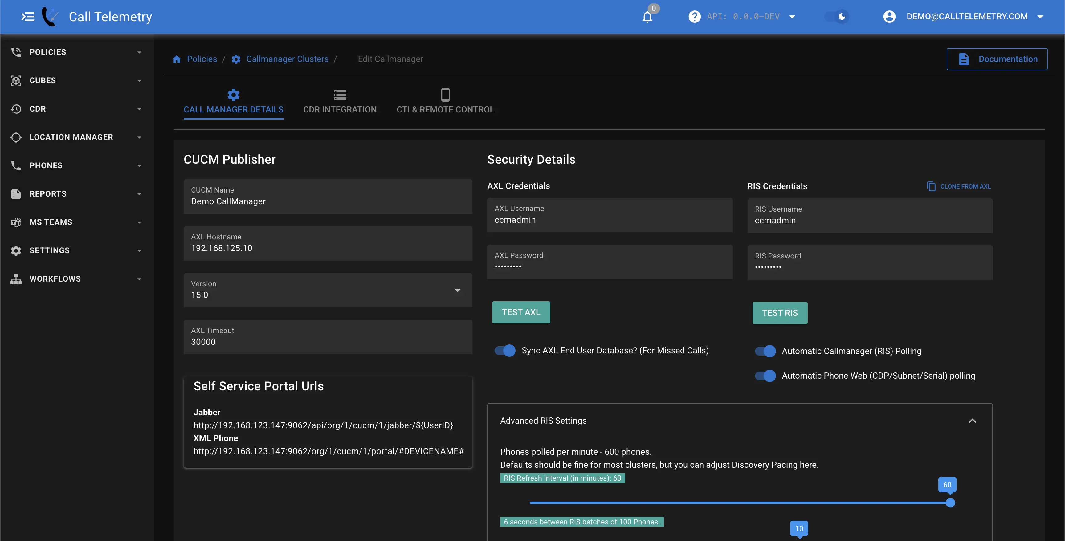 Screenshot adding a Cisco Callmanager
