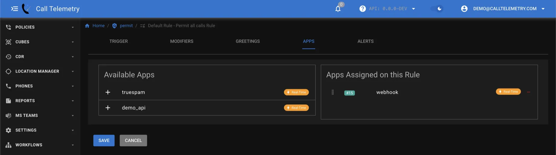 Webhook request associated with a rule