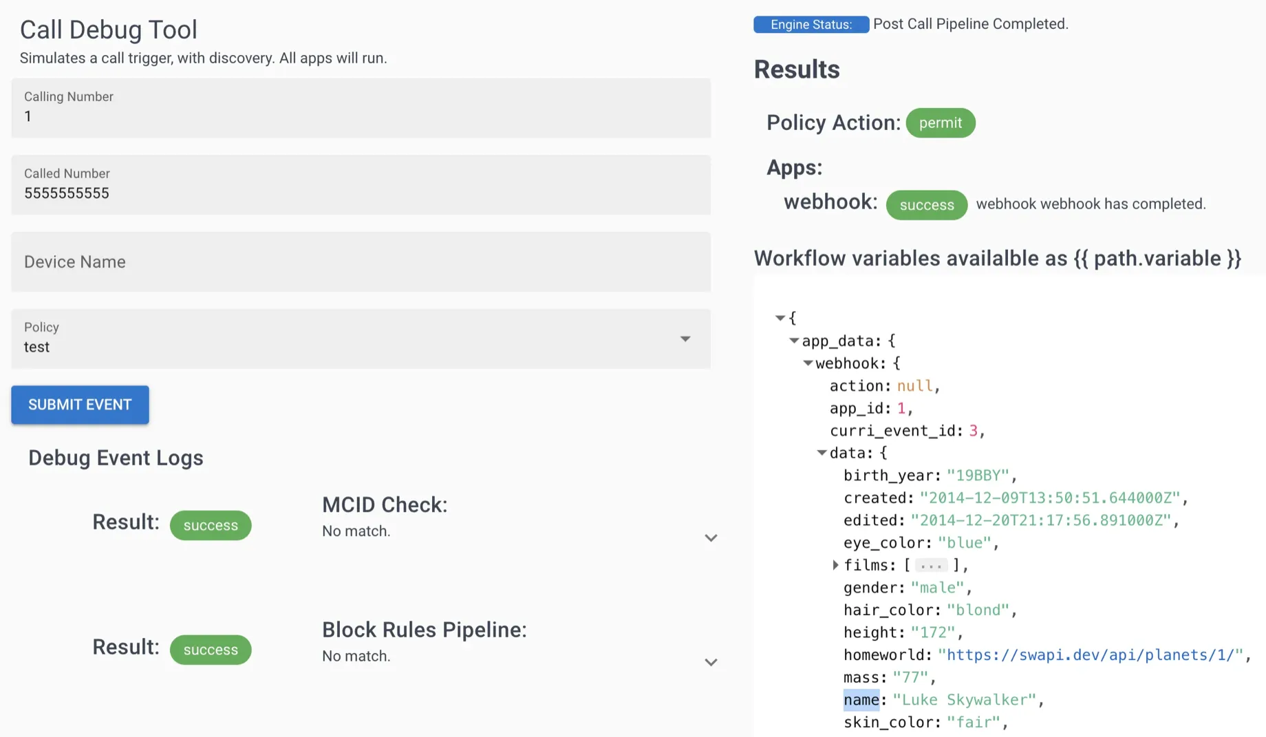 Call Test results from API