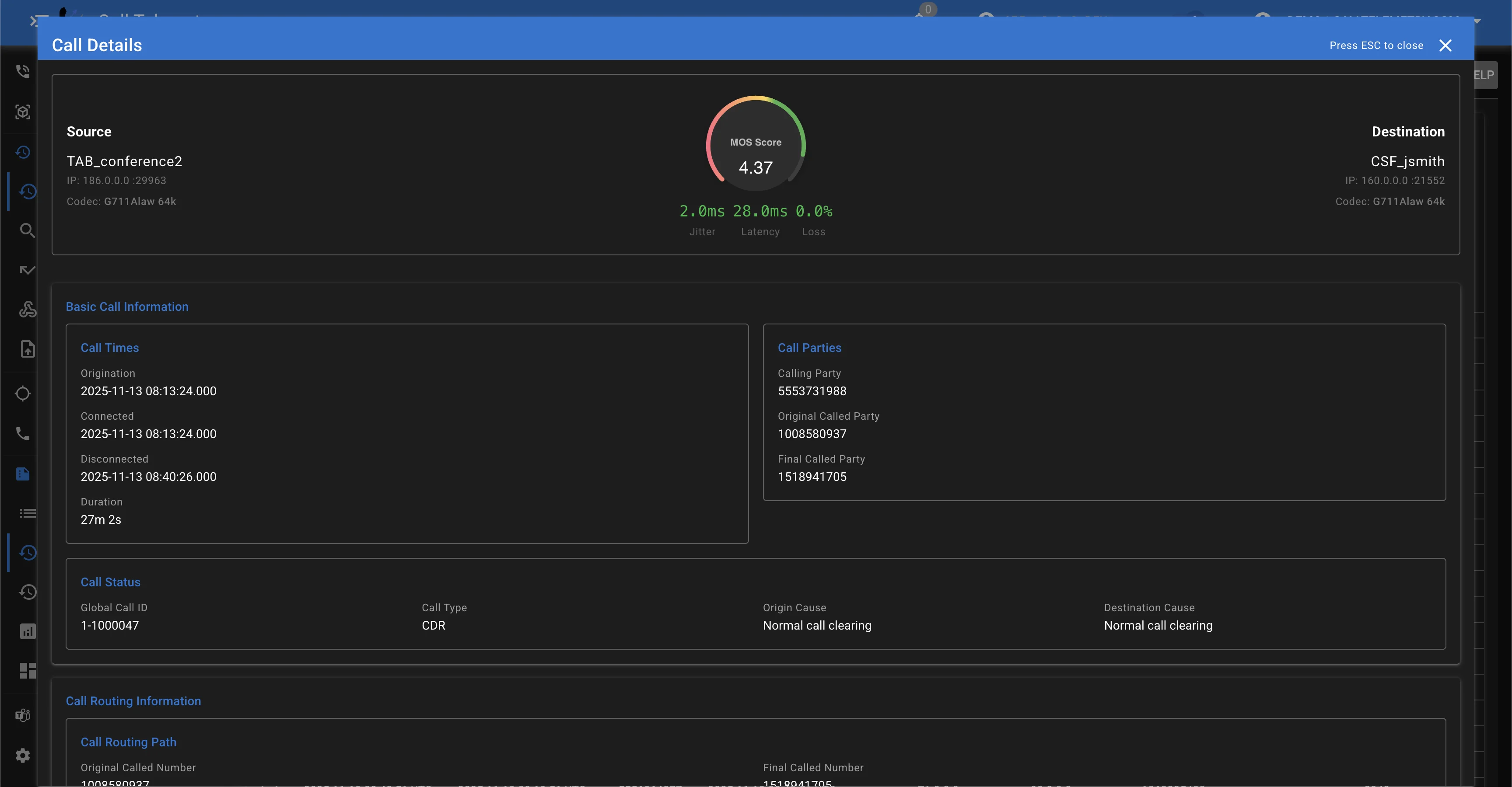 CMR Call Detail View