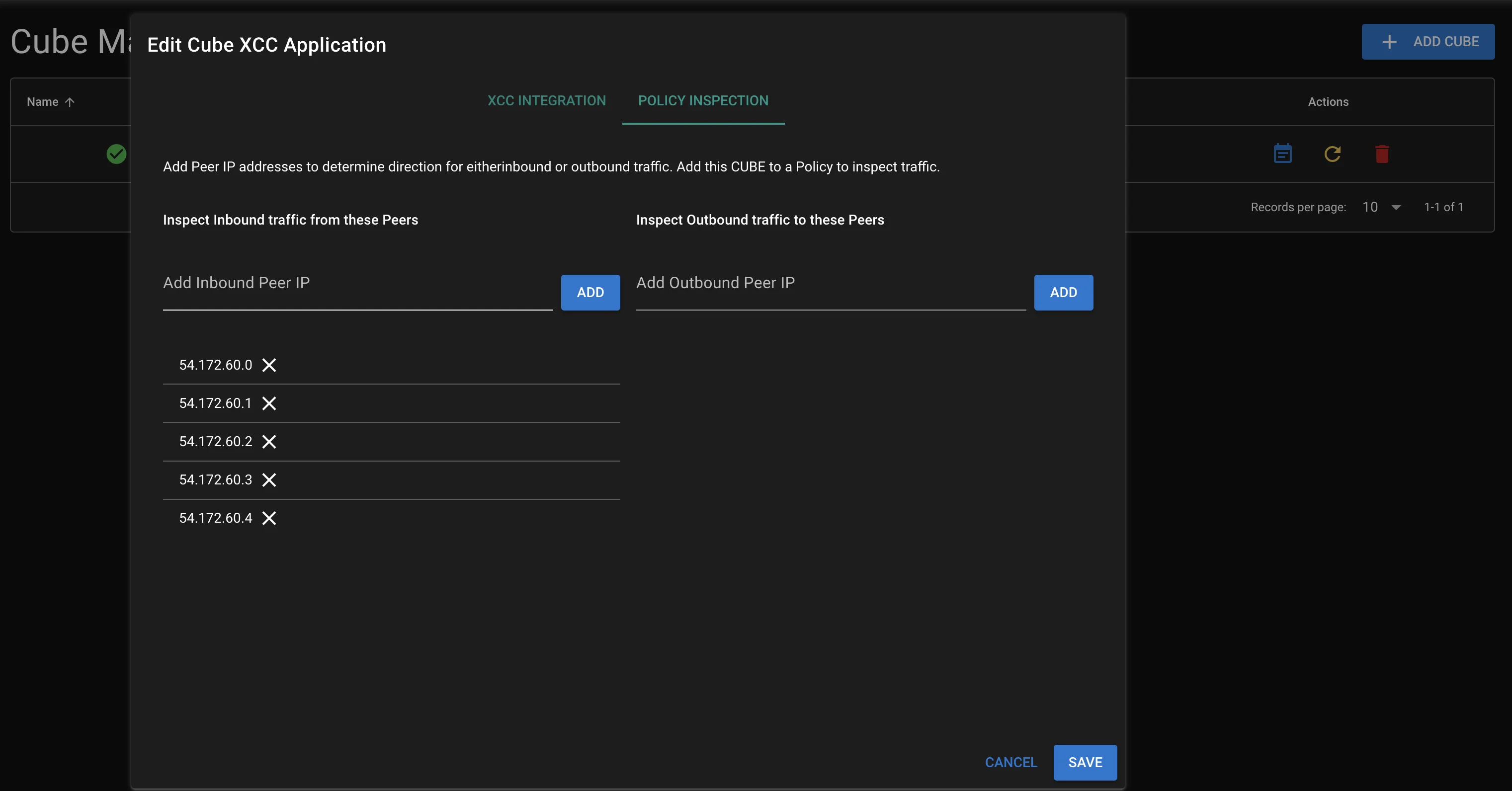 Screenshot of XCC Peer Inspection filters