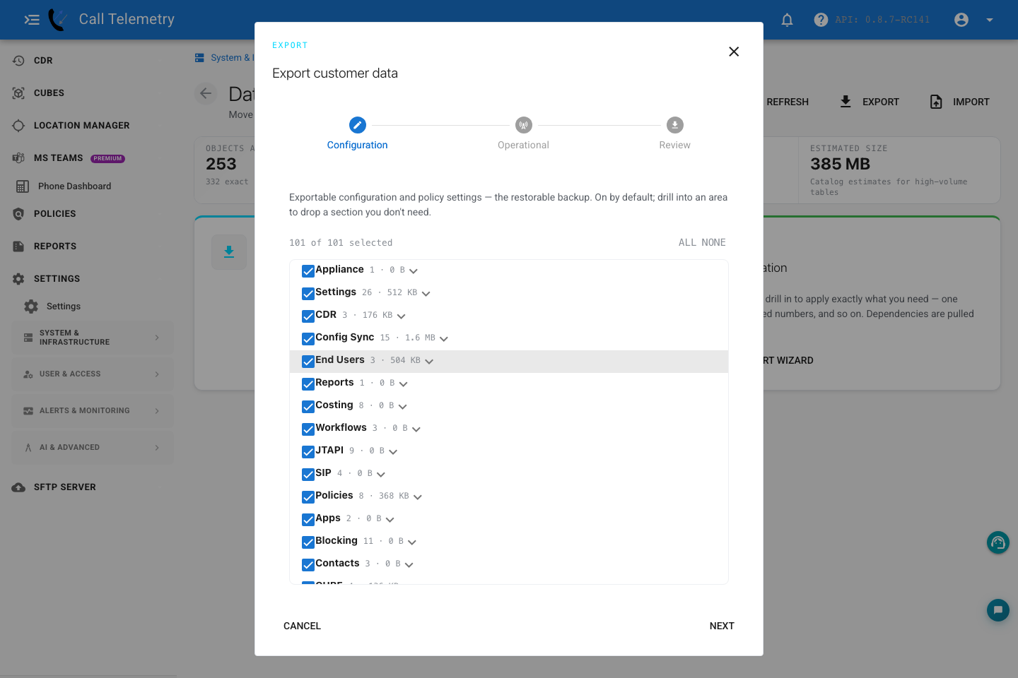 Customer data export wizard