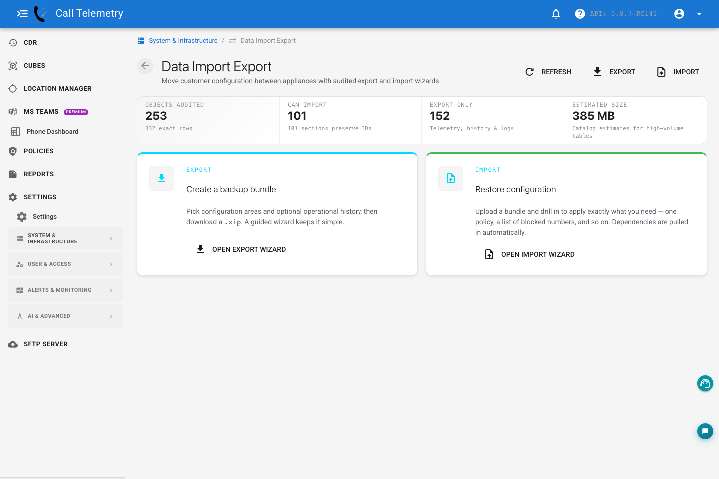 Customer data import export overview