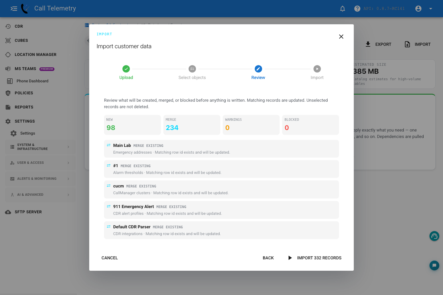 Customer data import preview