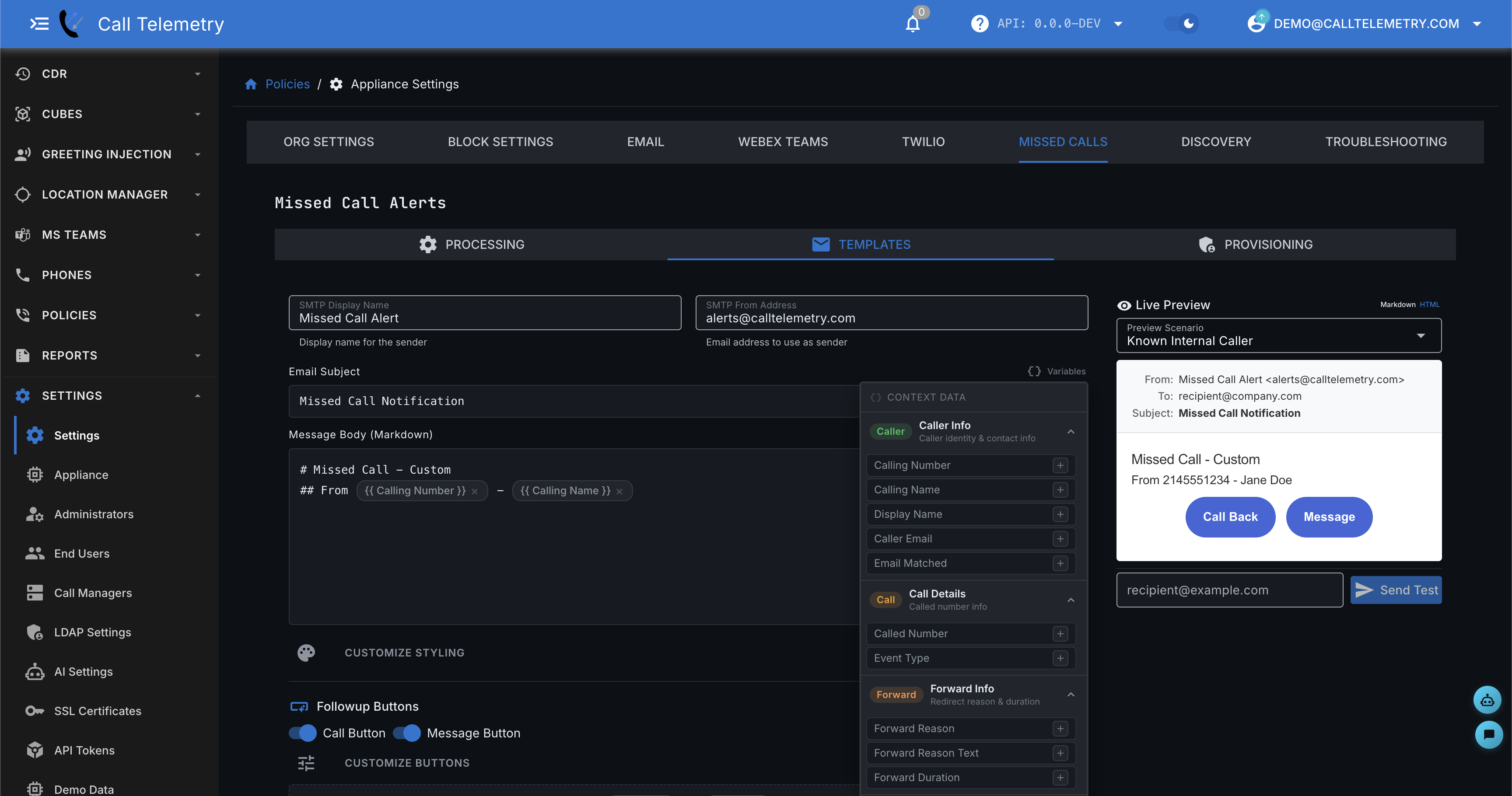 Notification Message tab settings screenshot