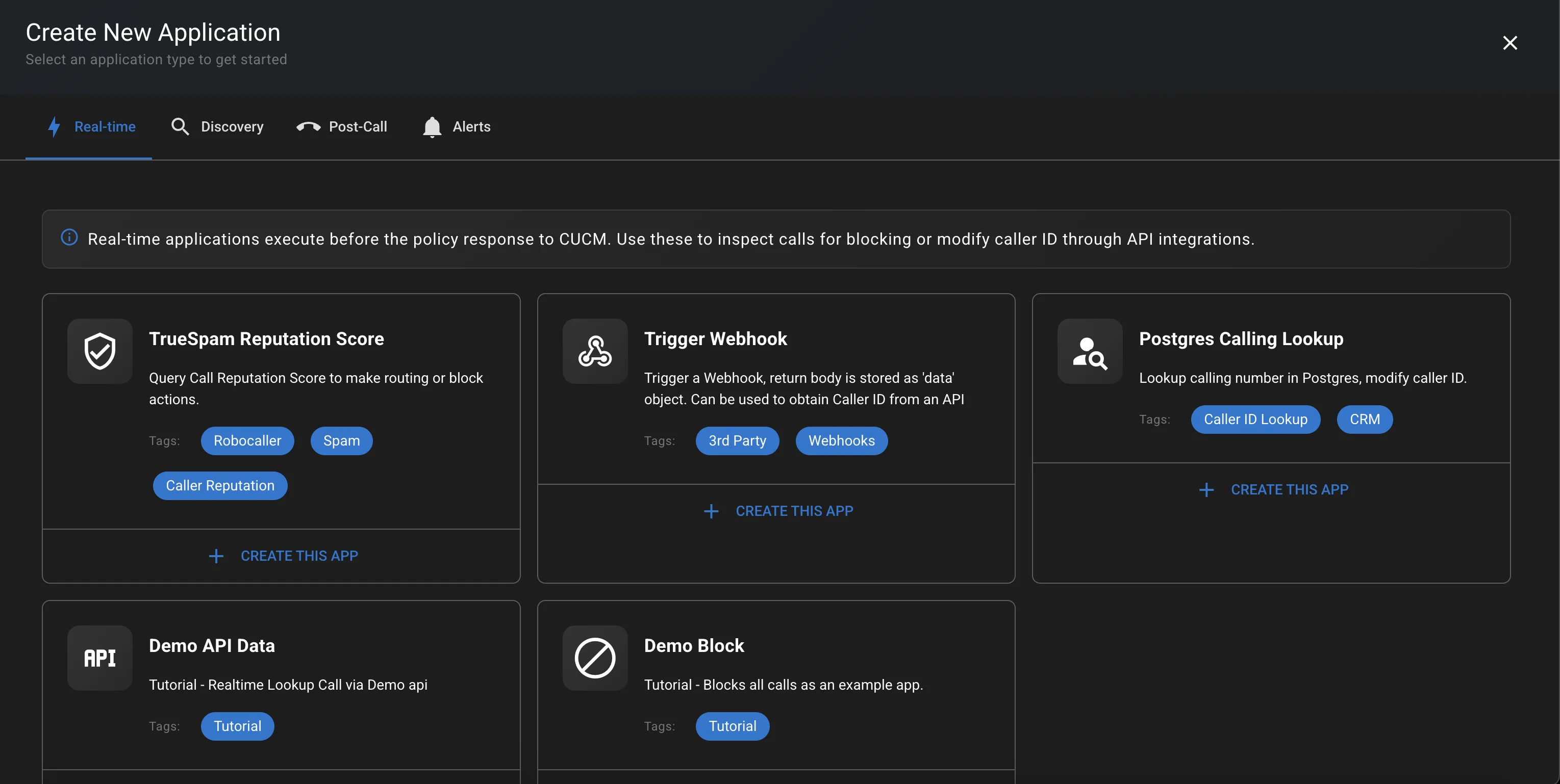 Screenshot showing Realtime App Catalog
