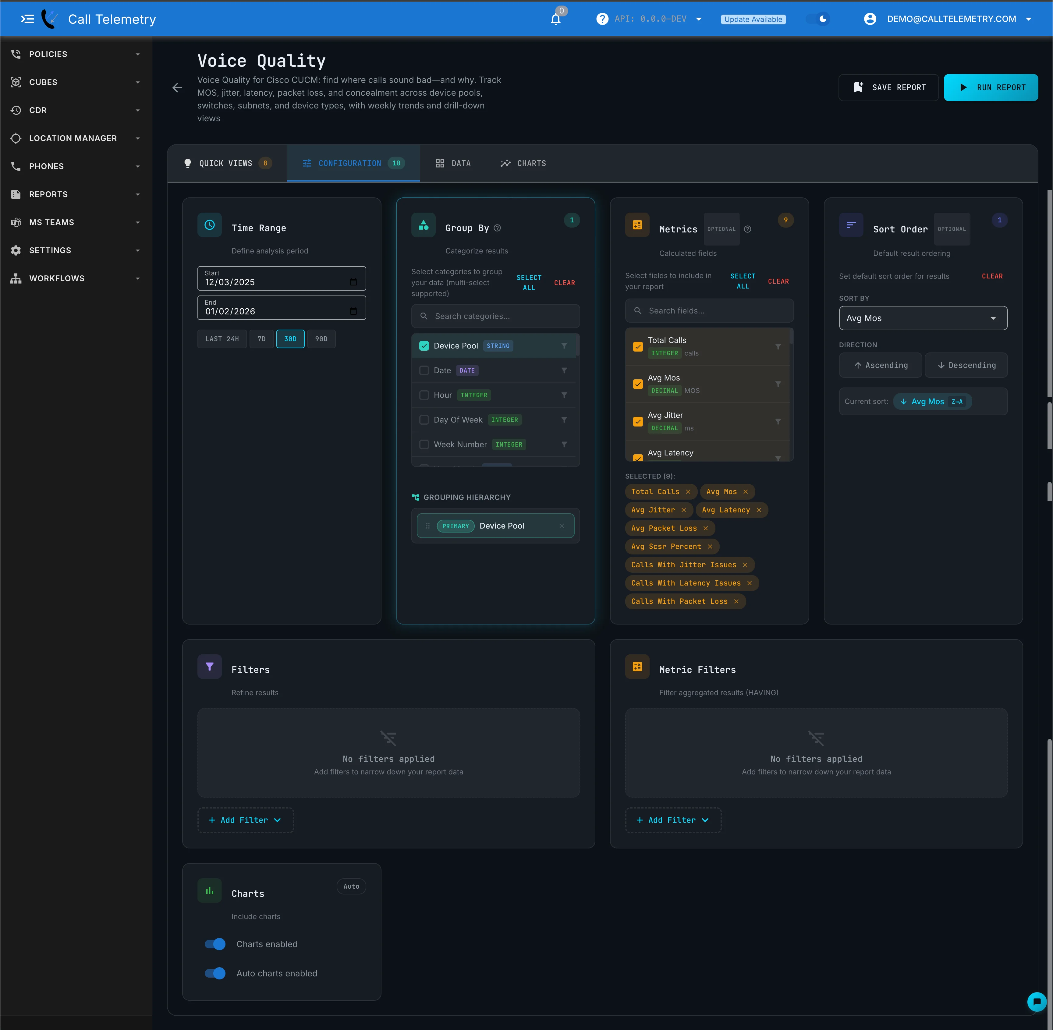 Report Builder configuration panel
