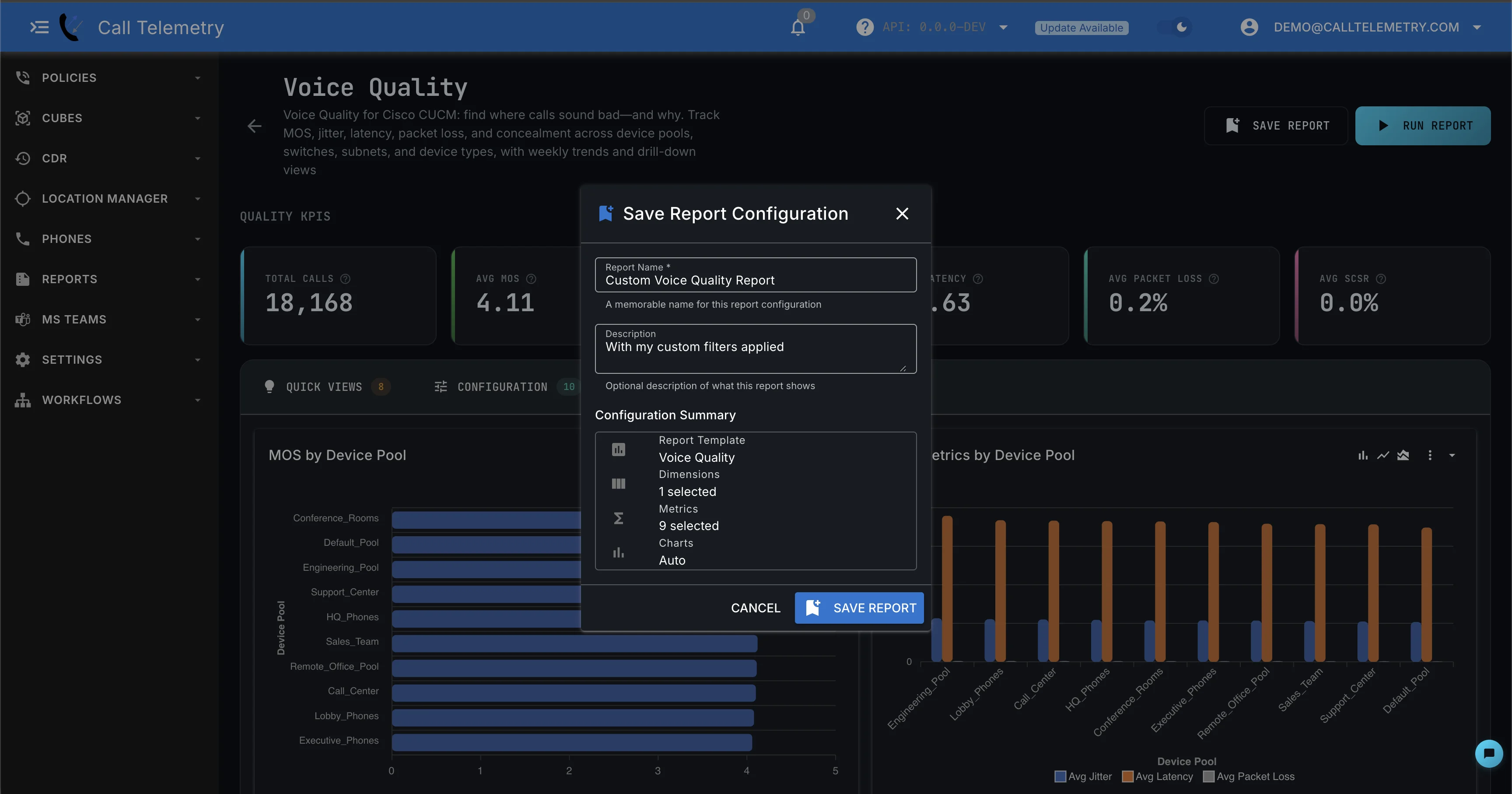 Screenshot of save report dialog