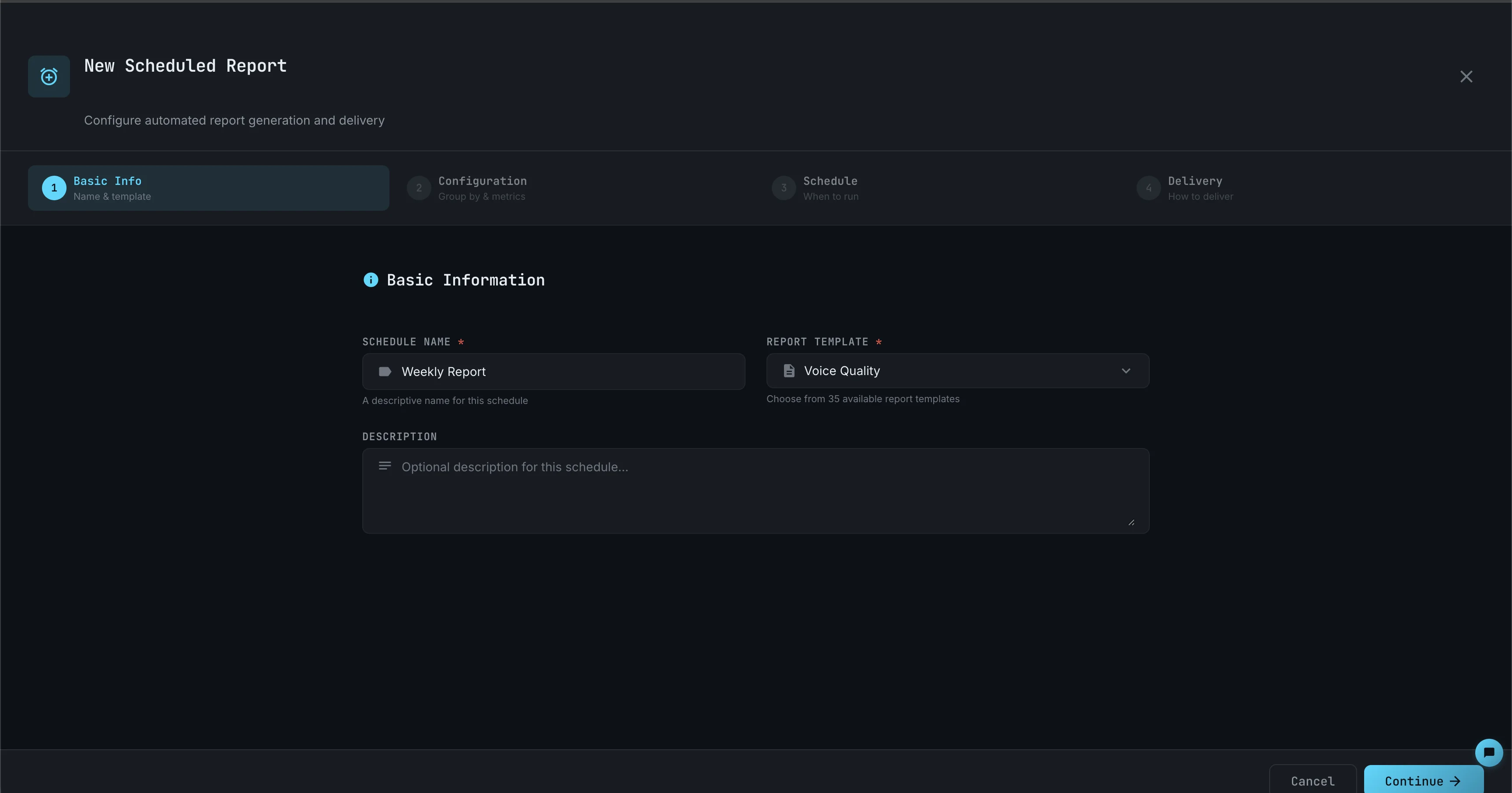 Screenshot of schedule dialog