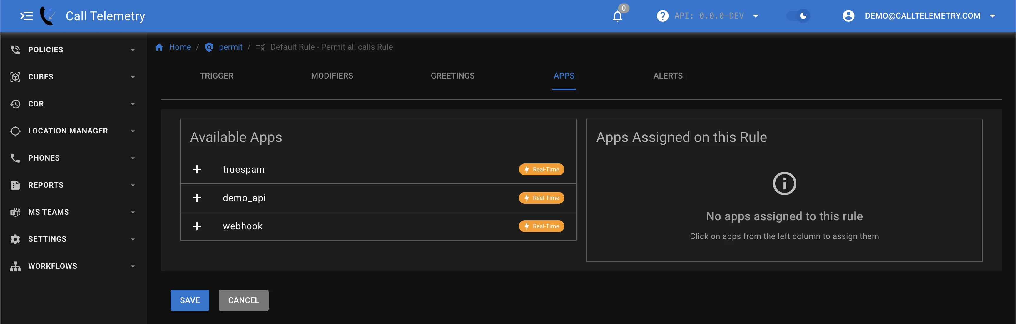 Screenshot showing how apps can be added to rules