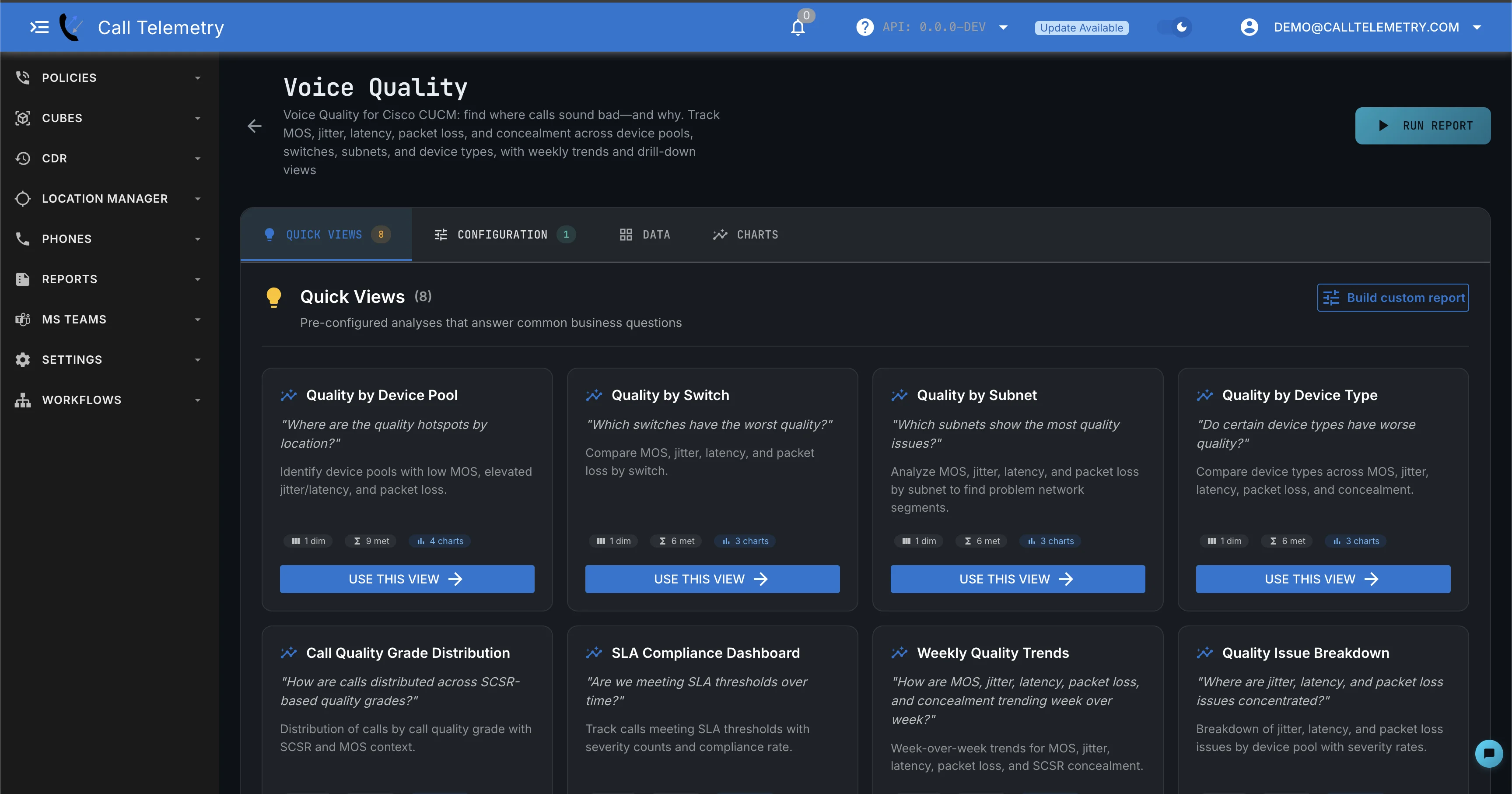 Quick Views tab with pre-configured analyses