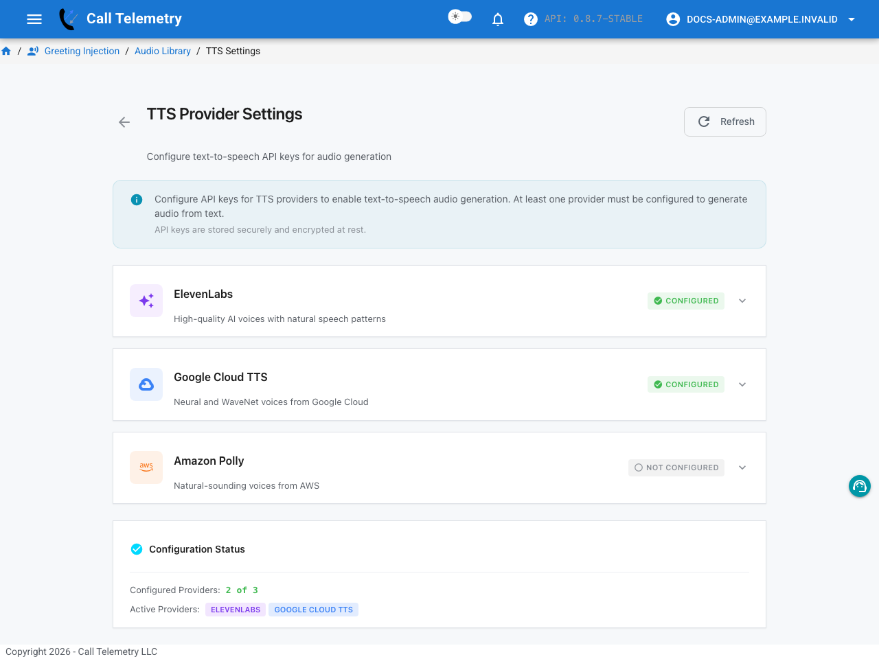 TTS Provider Settings